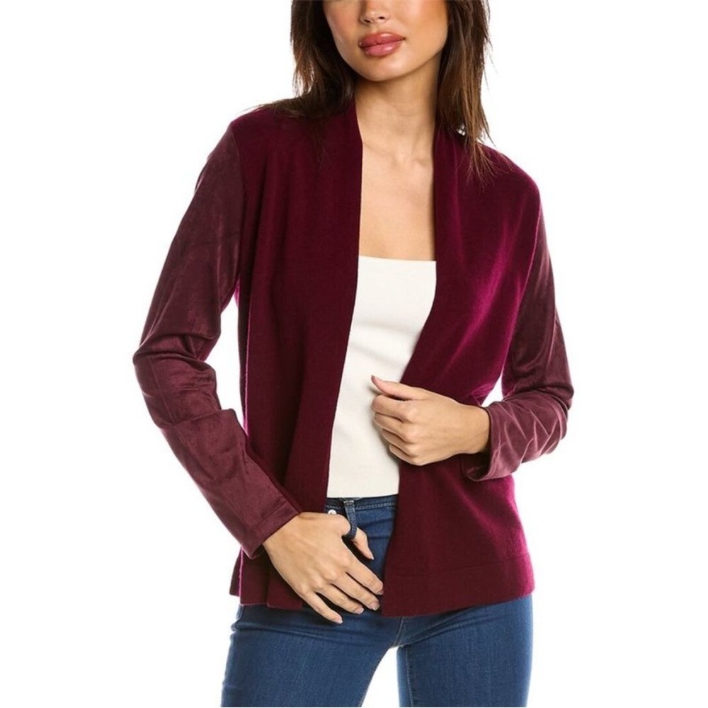 Bruno Magli Burgundy Cashmere Wool Blend Cardigan Sweater Sz M - Picture 2 of 8